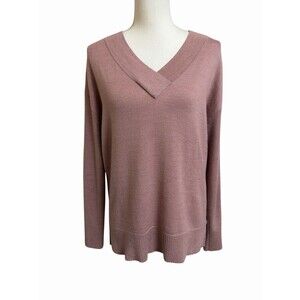 Smartwool Women's M Mauve Pink V-Neck Merino Wool Blend Sweater Ribbed Hem